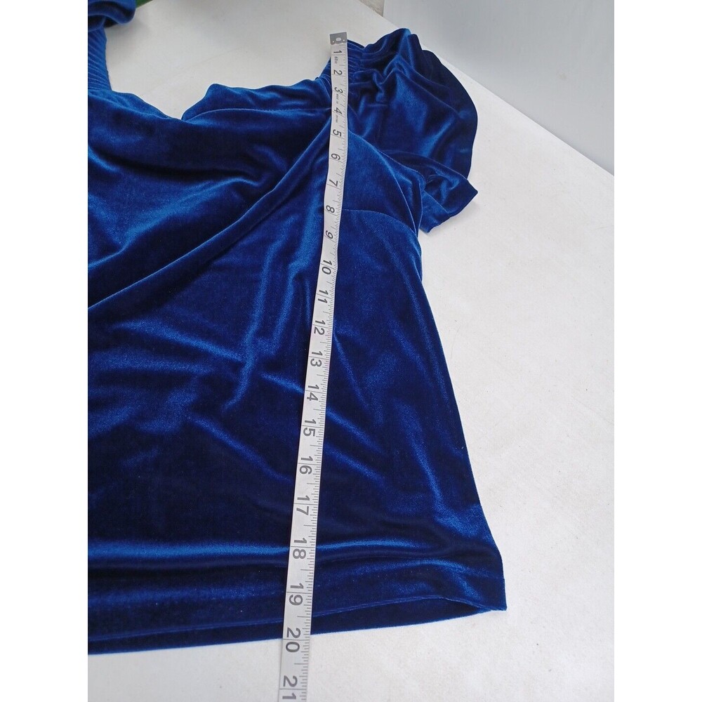 White House Black Market Blue Velvet Velour Short Sleeve Top XS - Picture 7 of 10